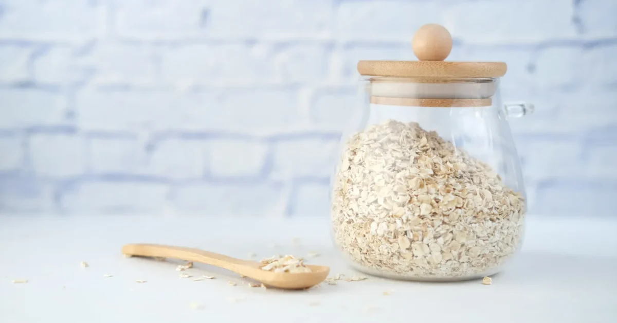 A jar full of oats representing the basic need for a healthy diet.