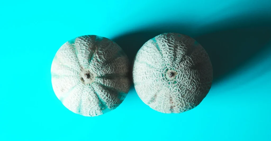A pair of melons representing the size of boobs.